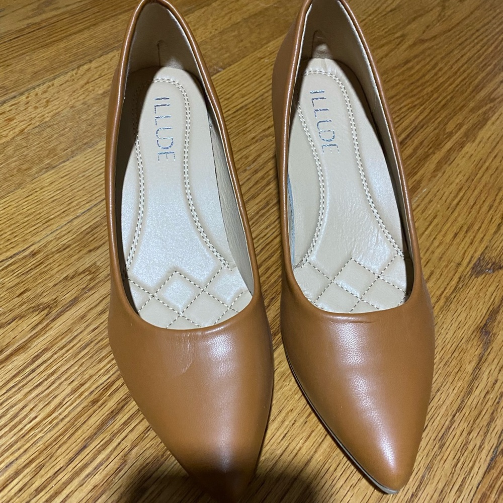 ILLUDE Tan Leather Heels for Women